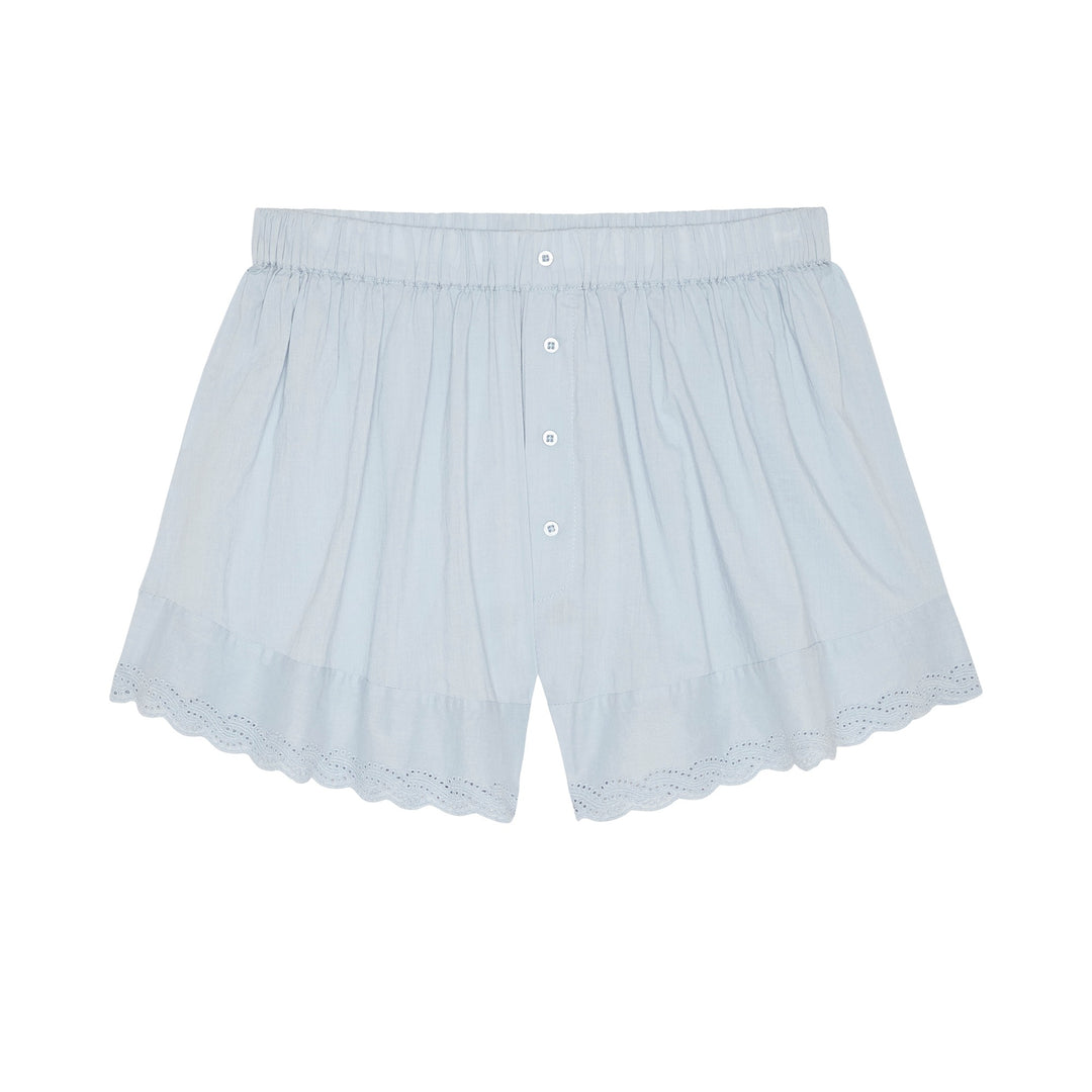 THE GREAT - The Eyelet Tap Short in Rainwater