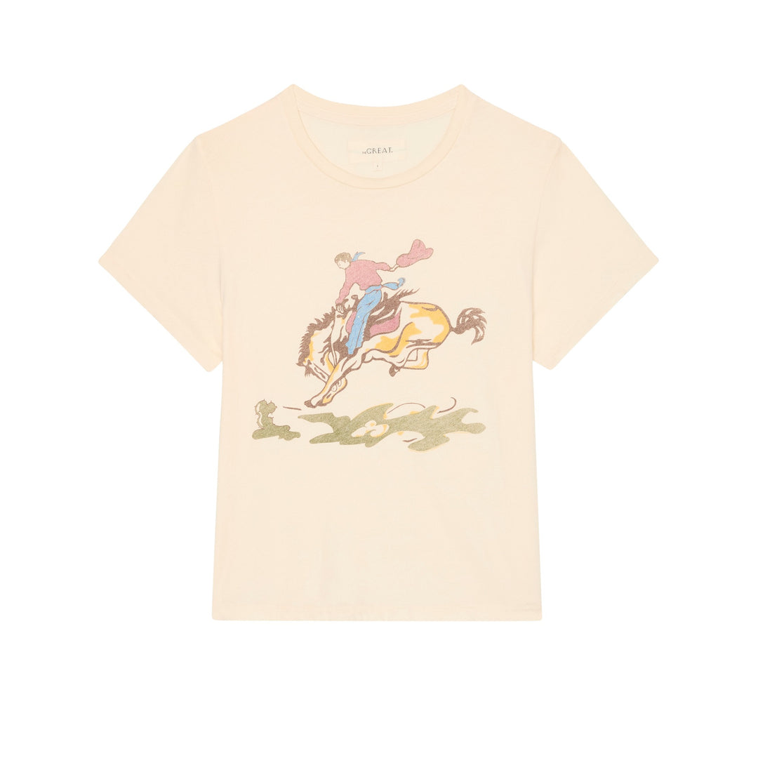 THE GREAT - The Little Tee with Rider Graphic in Washed White