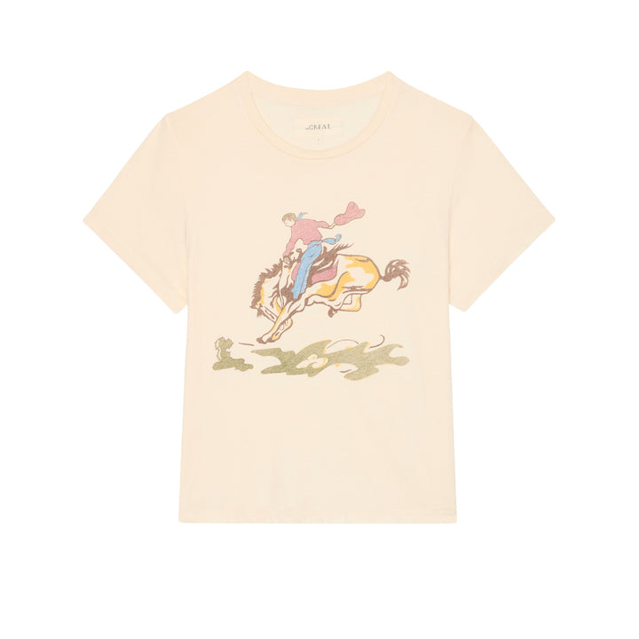 THE GREAT - The Little Tee with Rider Graphic in Washed White