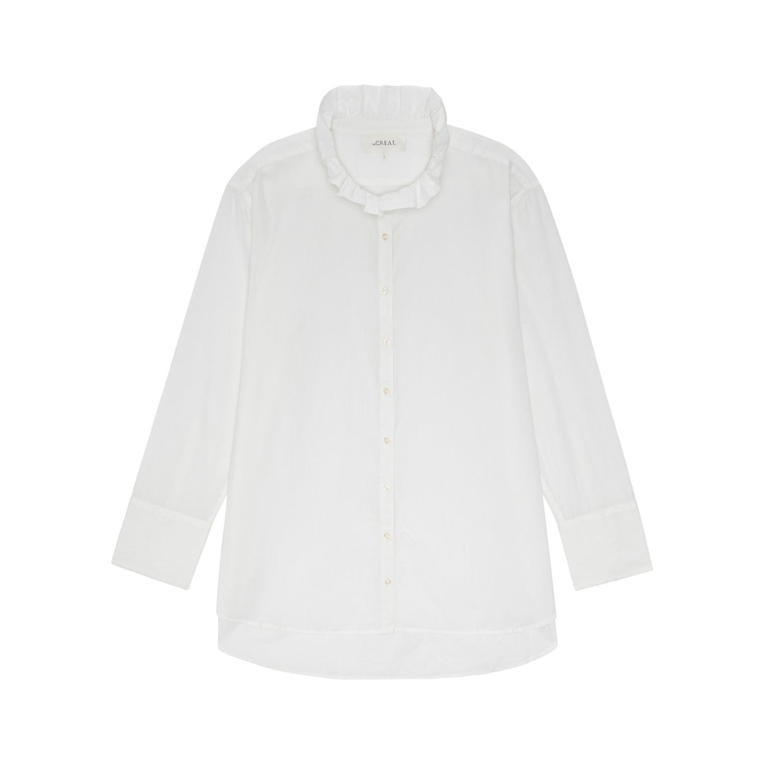 THE GREAT - The Ruffle Neck Shirt in White