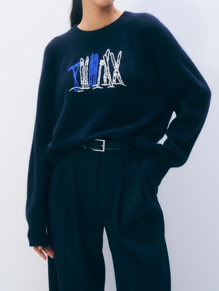 WHITE & WARREN - Cashmere Embroidered Ski Sweater in Deep Navy