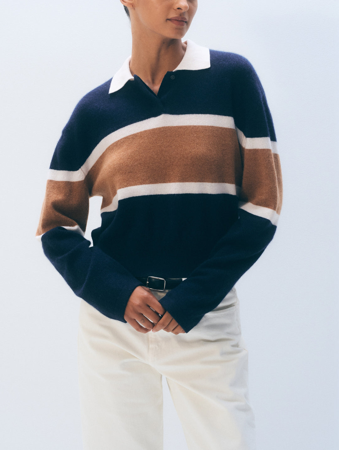 ANINE BING - Cashmere Rugby Polo in Deep Navy