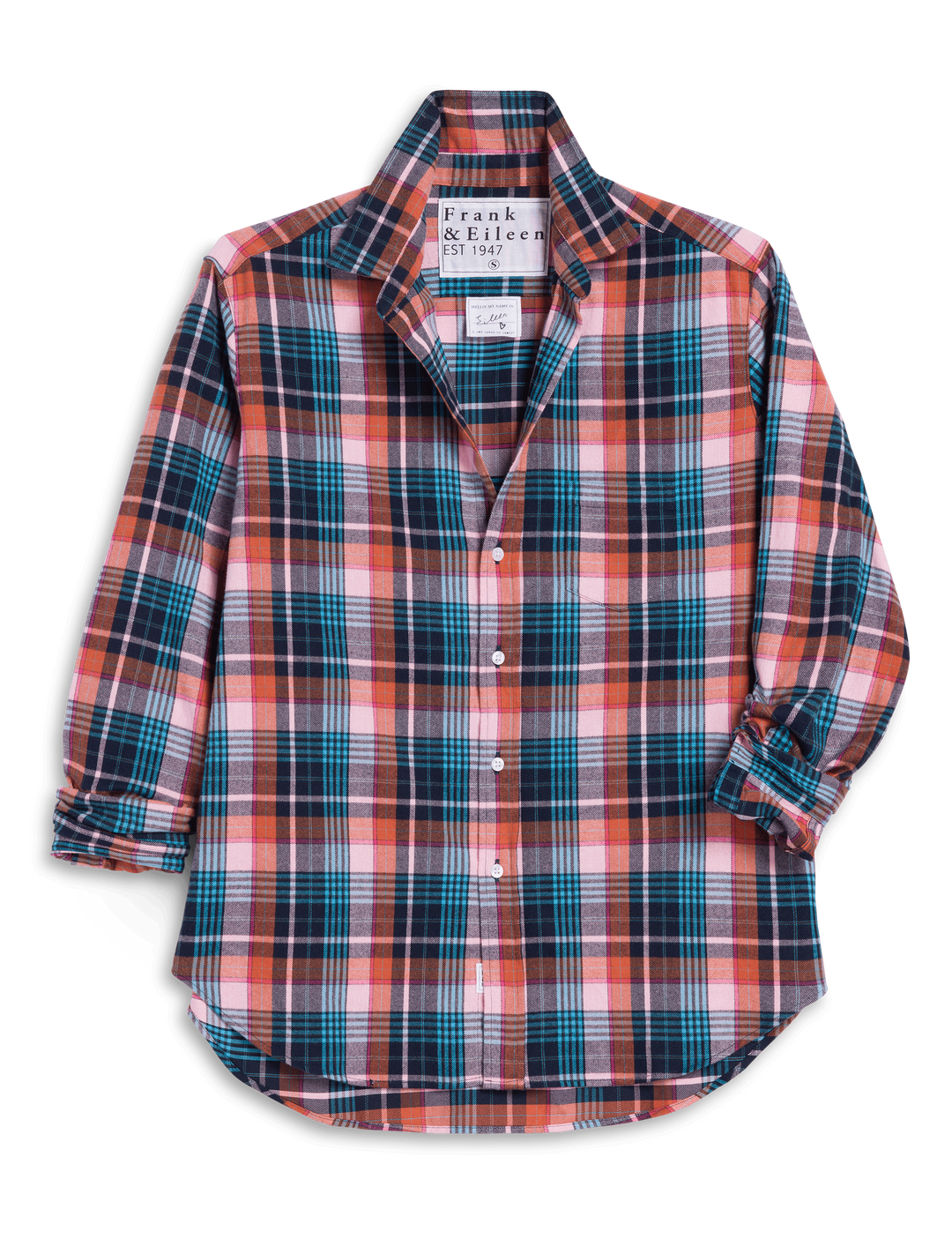 Frank & Eileen - Relaxed Eileen Button-Up Shirt in Pink Turquoise Plaid Clothing