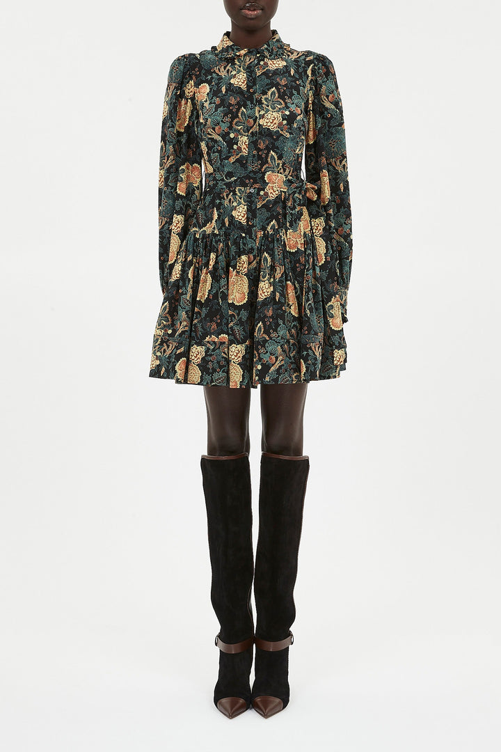 Ulla Johnson - Simona Silk Long Sleeve Mini Dress in Nuit Nuit