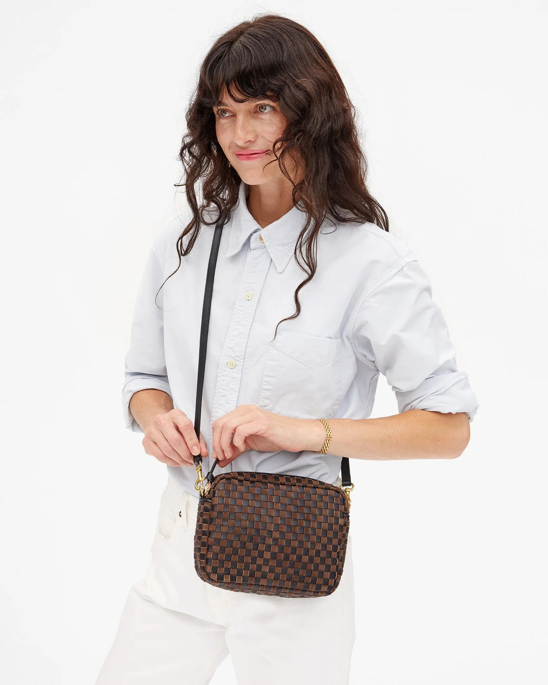 Clare V. - Midi Sac in Black/Chocolate Woven Checker