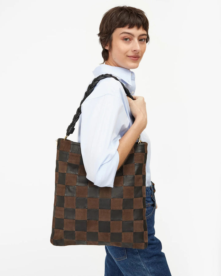 Clare V. - Carry All Clutch with Tabs in Black/Chocolate Checker