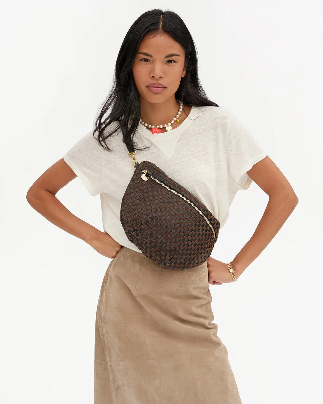 Clare V. - Grande Fanny in Black/Chocolate Checker