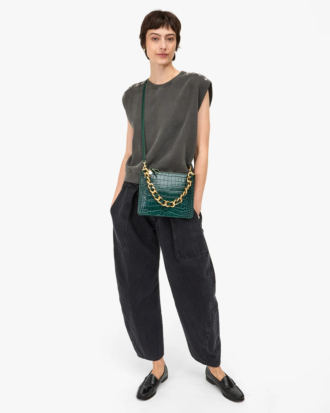 Clare V. - Shortie Strap in Evergreen Grosgrain Chain