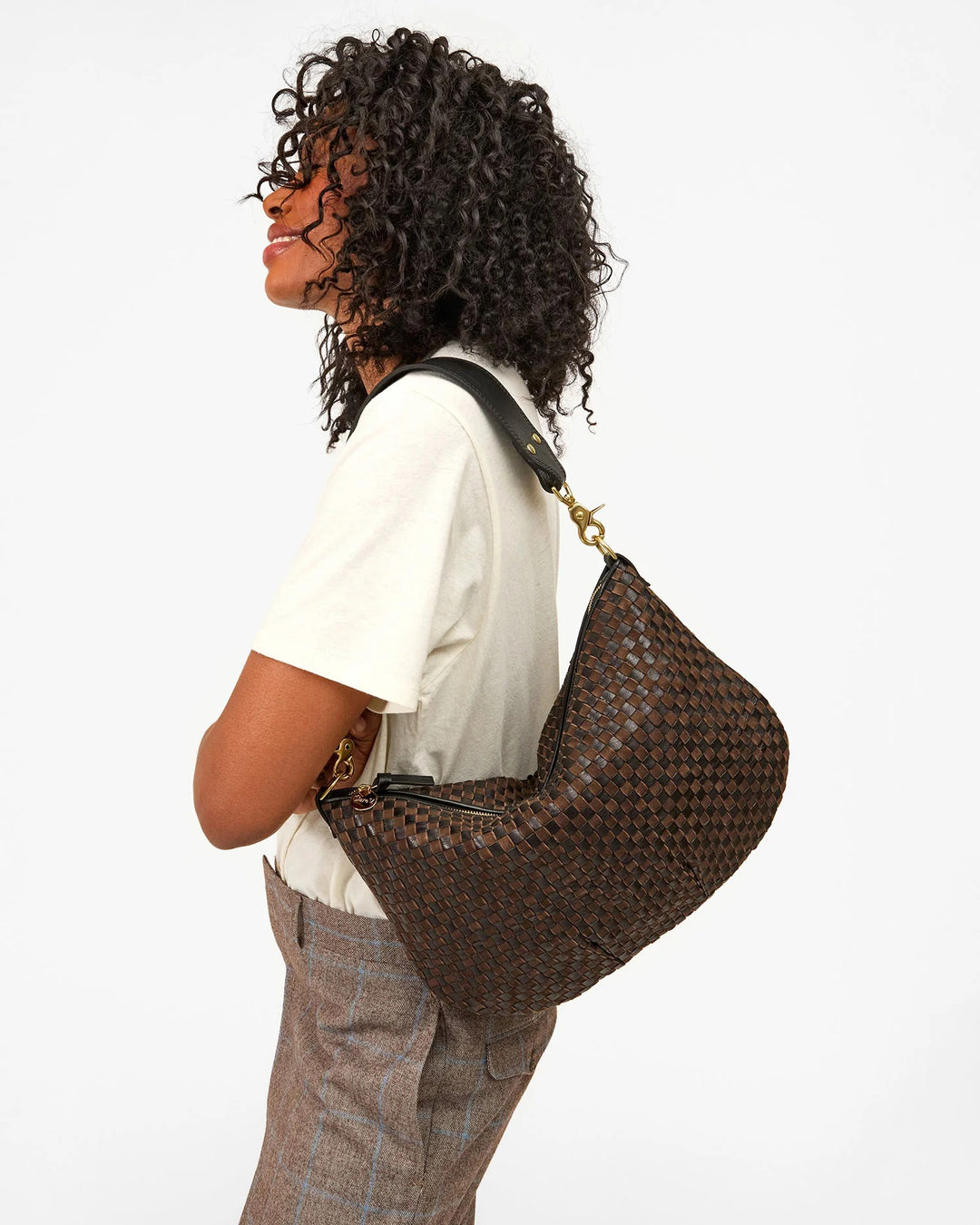 Clare V. - Moyen Messenger in Black/Chocolate Checker