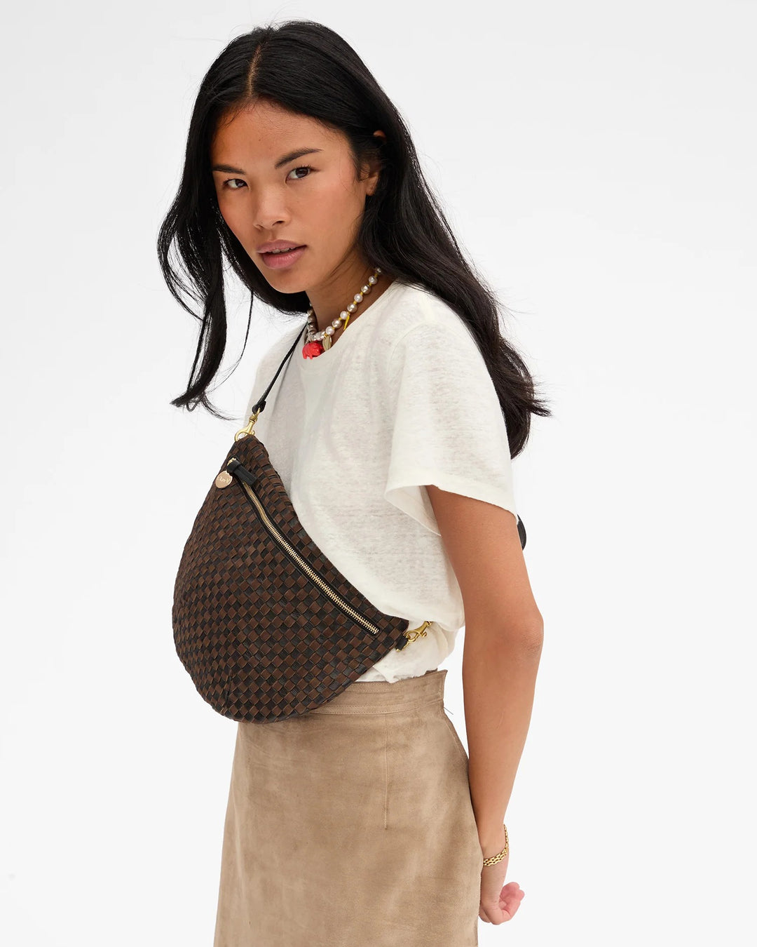 Clare V. - Grande Fanny in Black/Chocolate Checker