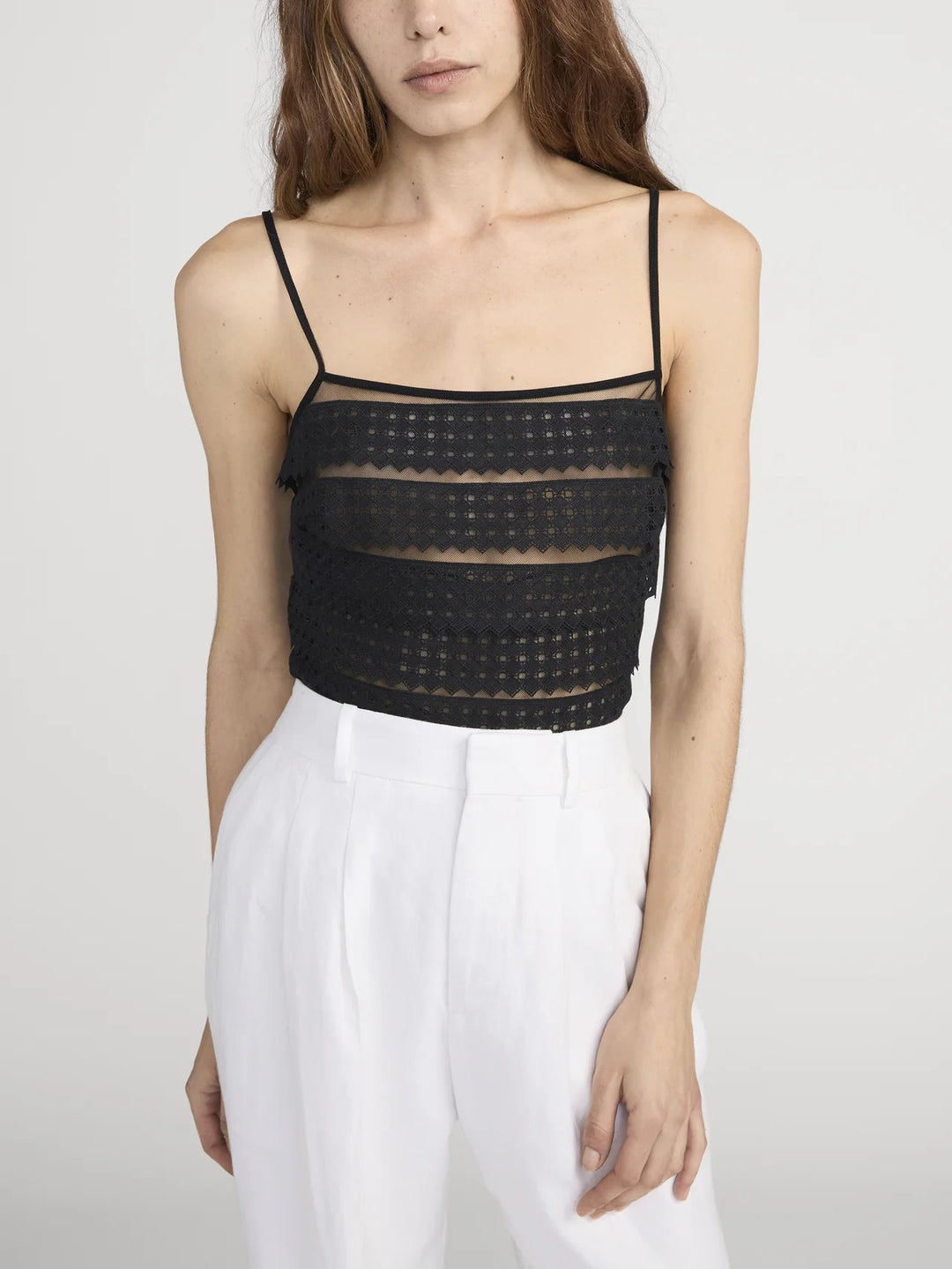 FRAME - The Lattice Crochet Cami in Black Top