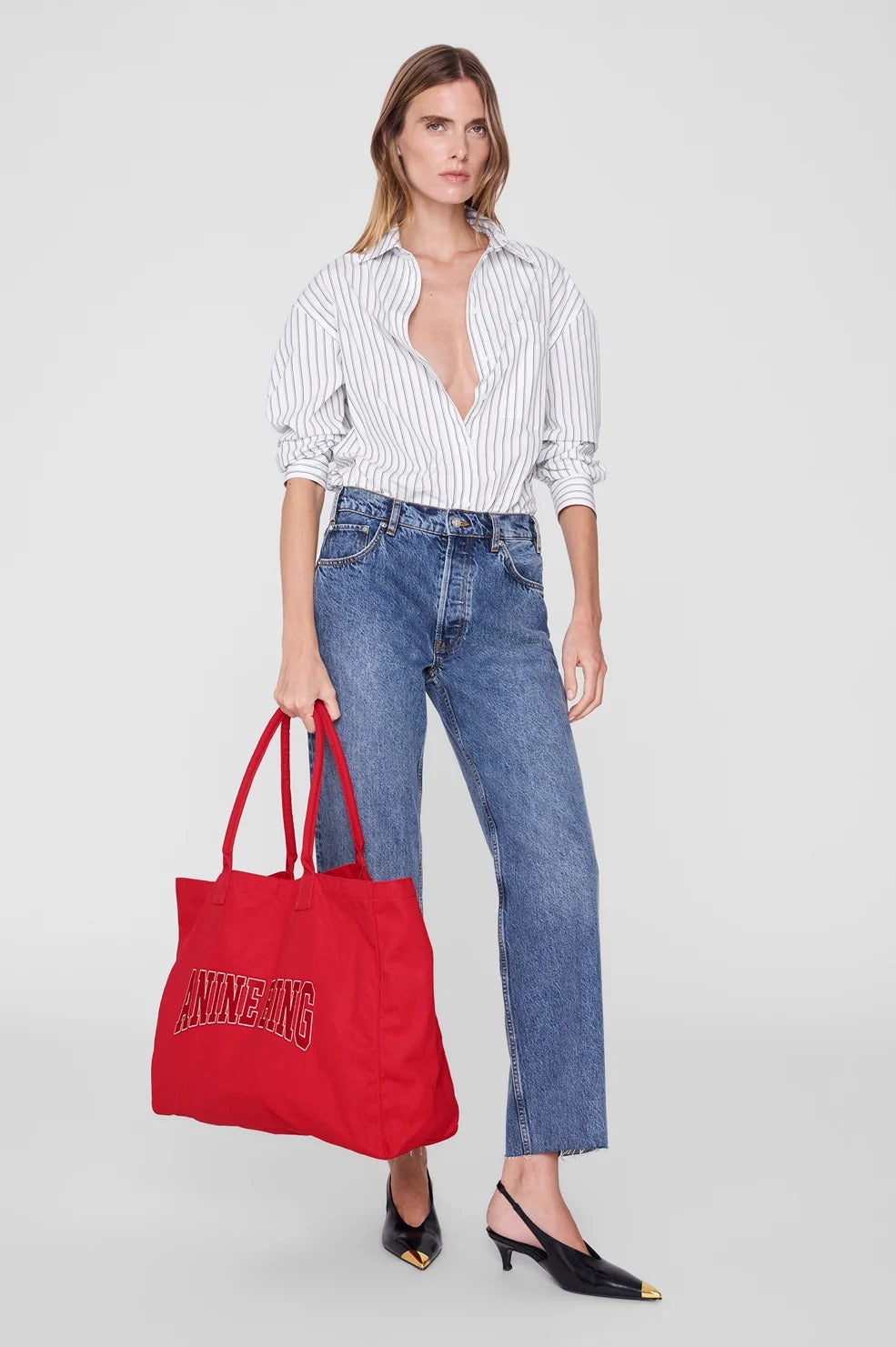 ANINE BING - Leo Coated Canvas Tote in Tango Red