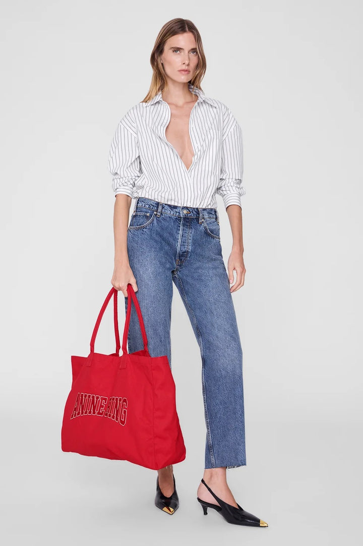 ANINE BING - Leo Coated Canvas Tote in Tango Red