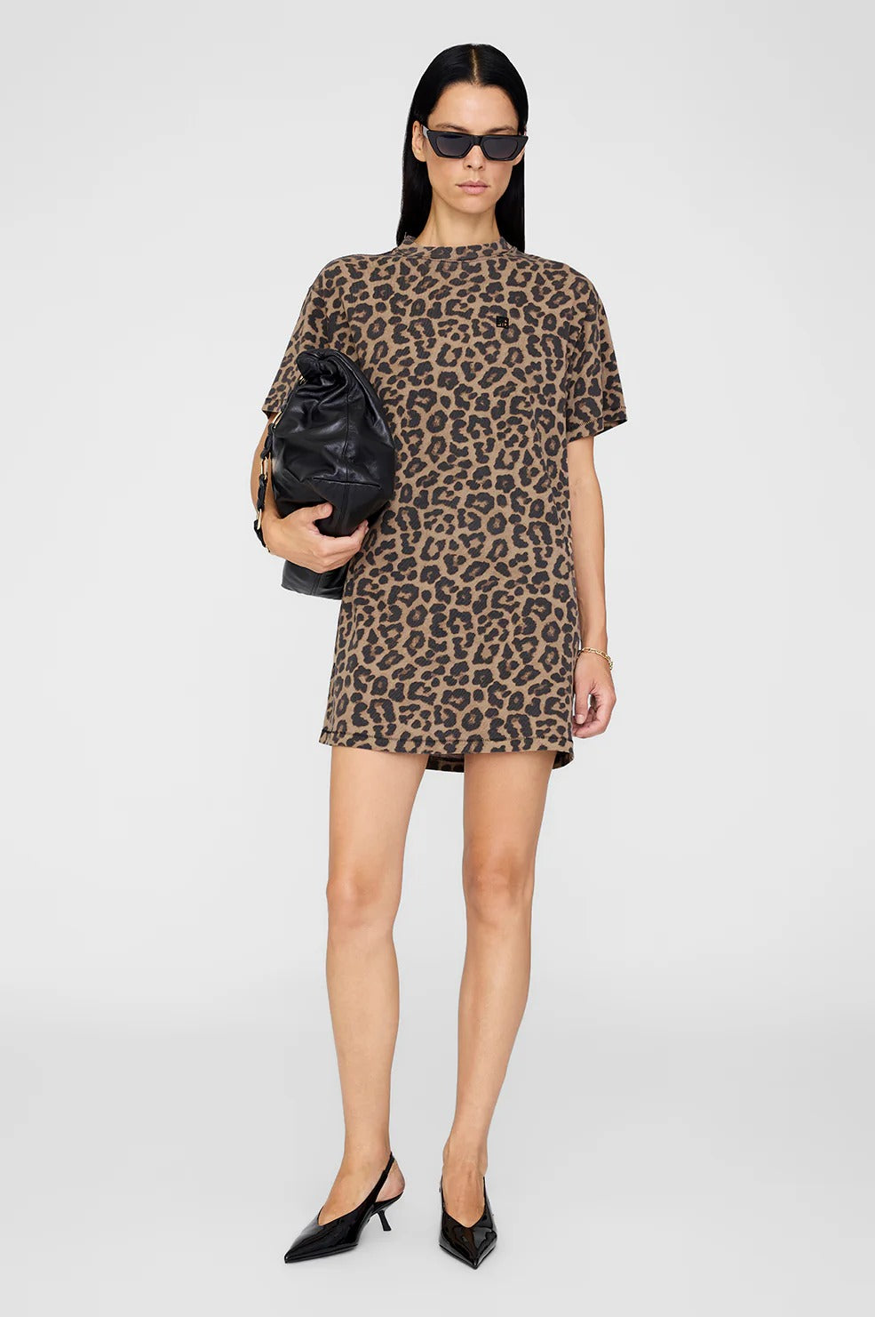 Anine Bing - Beth Mini Dress in Black Brown Leopard Dress