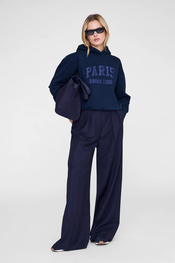 Anine Bing - Debbie Shrunken Hoodie Paris in Washed Navy