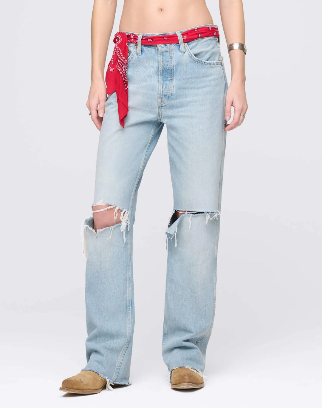 RE/DONE - 90s High Rise Loose with Bandana in Silver Spring Jeans