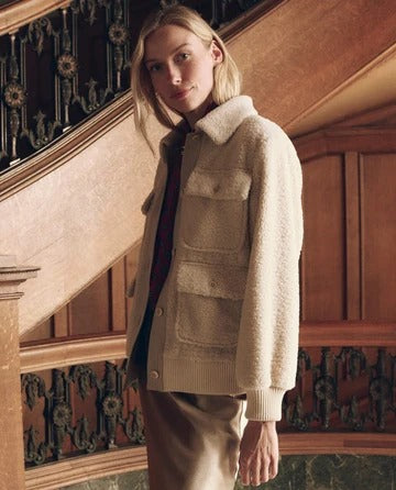THE GREAT - The Patch Pocket Plush Jacket in Cream