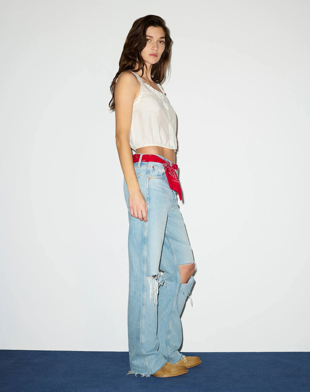 RE/DONE - 90s High Rise Loose with Bandana in Silver Spring Jeans
