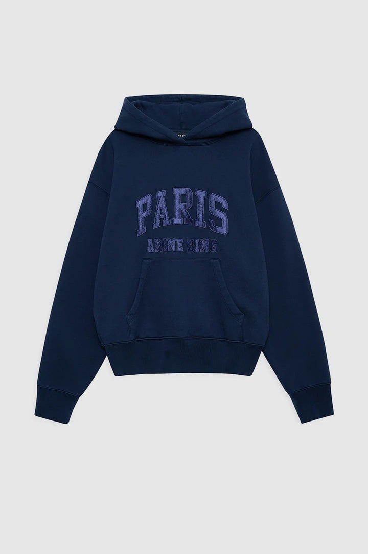 Anine Bing - Debbie Shrunken Hoodie Paris in Washed Navy