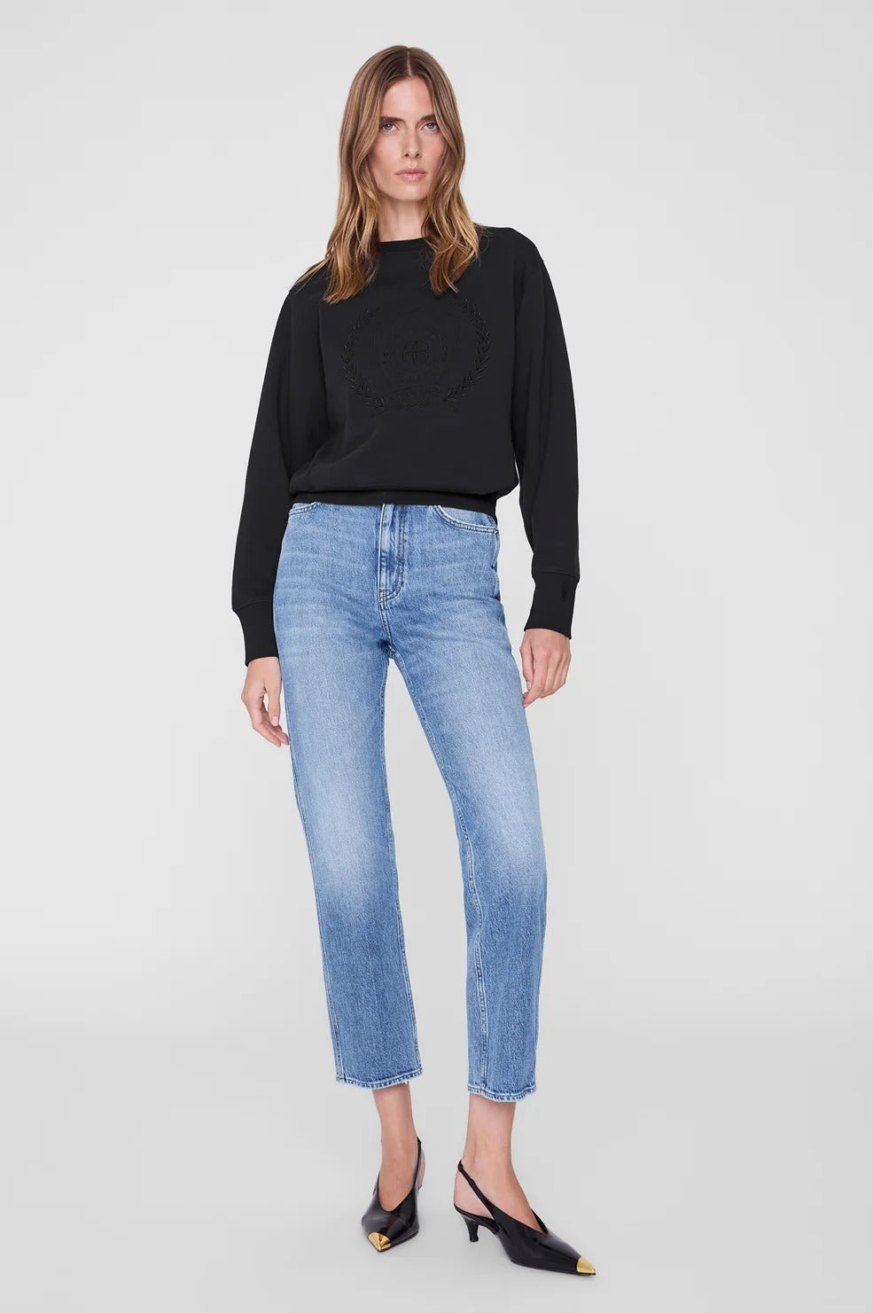 ANINE BING - Harry Shrunken Signet Sweatshirt in Black Sweatshirts