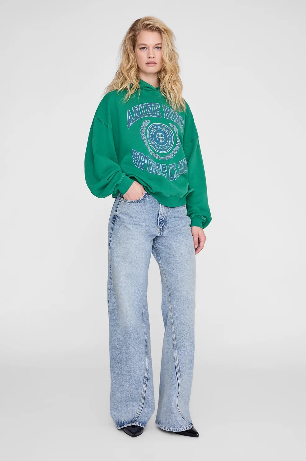 ANINE BING - Harvey No Pocket Sweatshirt in Collegiate Green Graphic Sweatshirt