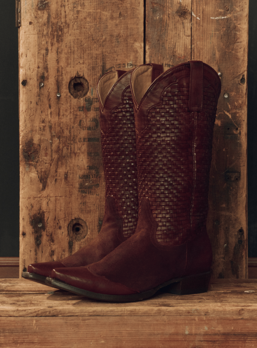 THE GREAT X STETSON - The Basket Weave Cowboy Boot in Oxblood