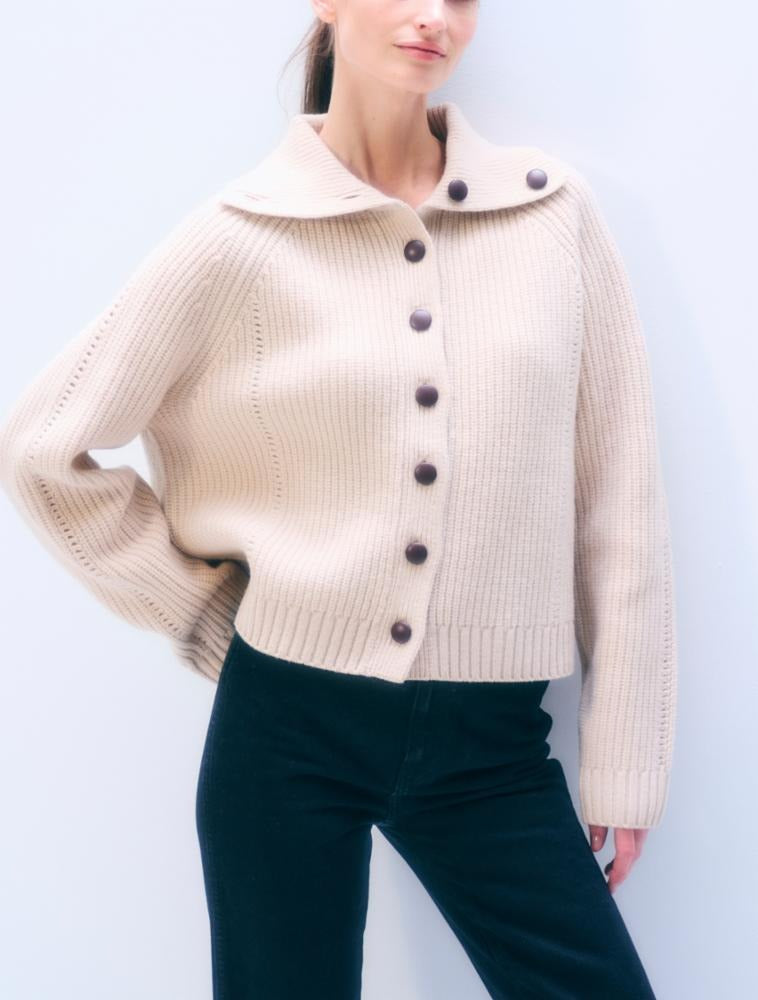 WHITE & WARREN - Merino Wool Cardigan in Buttermilk