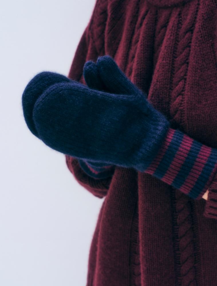 WHITE & WARREN - Cashmere Striped Mittens in Deep Navy Sangria