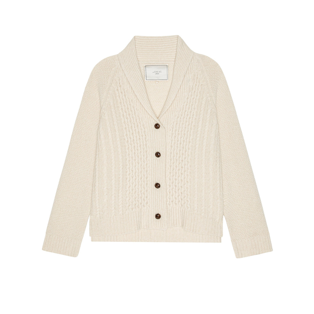 THE GREAT - The Cashmere Cable Lodge Cardigan in Cream