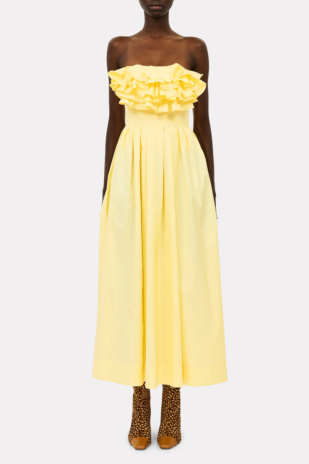 ULLA JOHNSON - Eugenie Strapless Dress in Lemonbalm