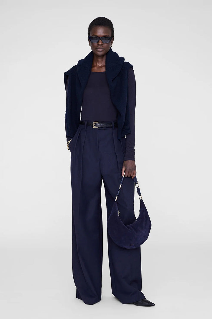 Anine Bing - Kate Hobo Bag in Navy Suede