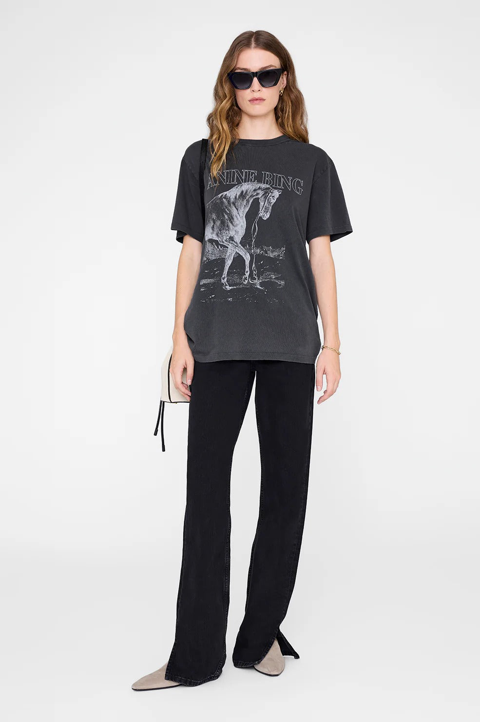 Anine Bing - Lili Tee Horse in Washed Black T-Shirts
