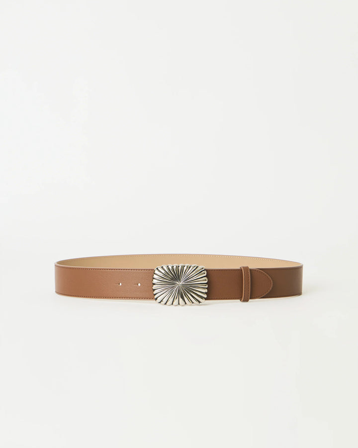 B-LOW THE BELT - Cosmo Leather Belt in Tobacco Silver Belt