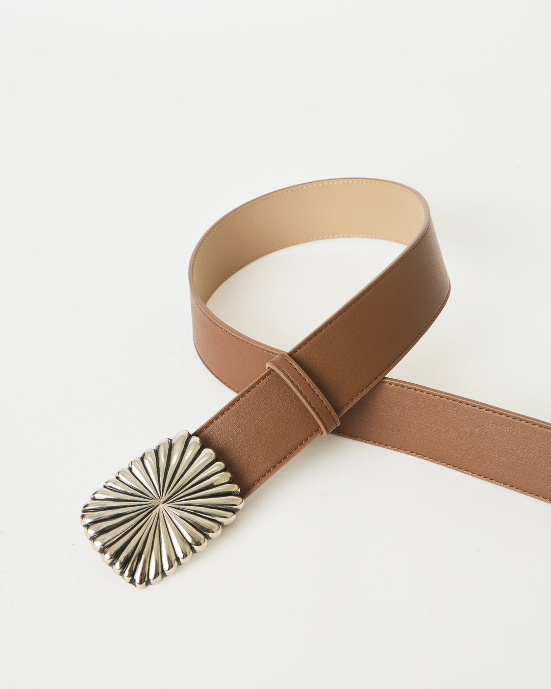 B-LOW THE BELT - Cosmo Leather Belt in Tobacco Silver Belt