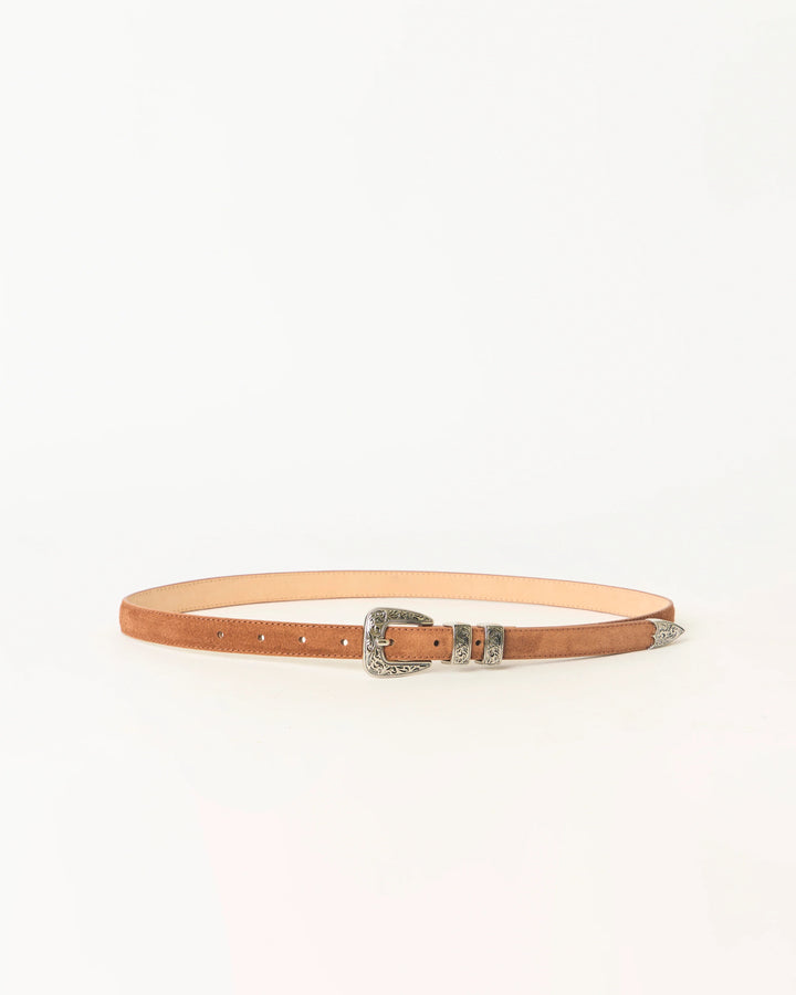 B-LOW THE BELT - Gunnar Suede Belt in Cognac Silver