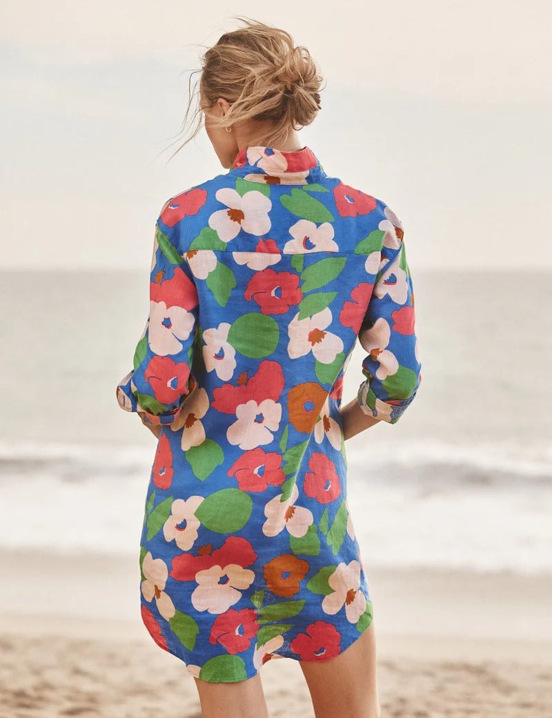 FRANK & EILEEN - Mary Classic Shirtdress in Bright Blue Floral Dresses