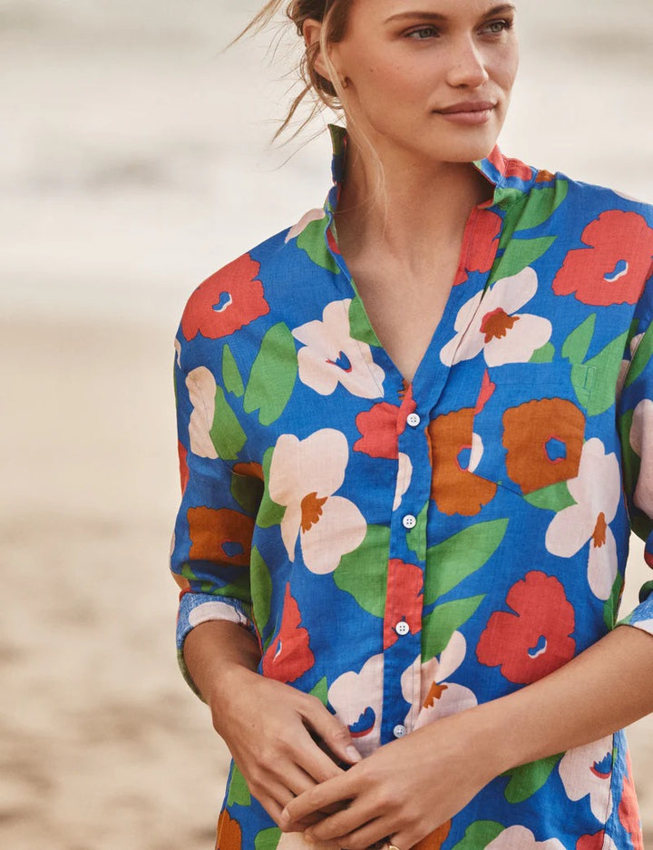 FRANK & EILEEN - Mary Classic Shirtdress in Bright Blue Floral Dresses