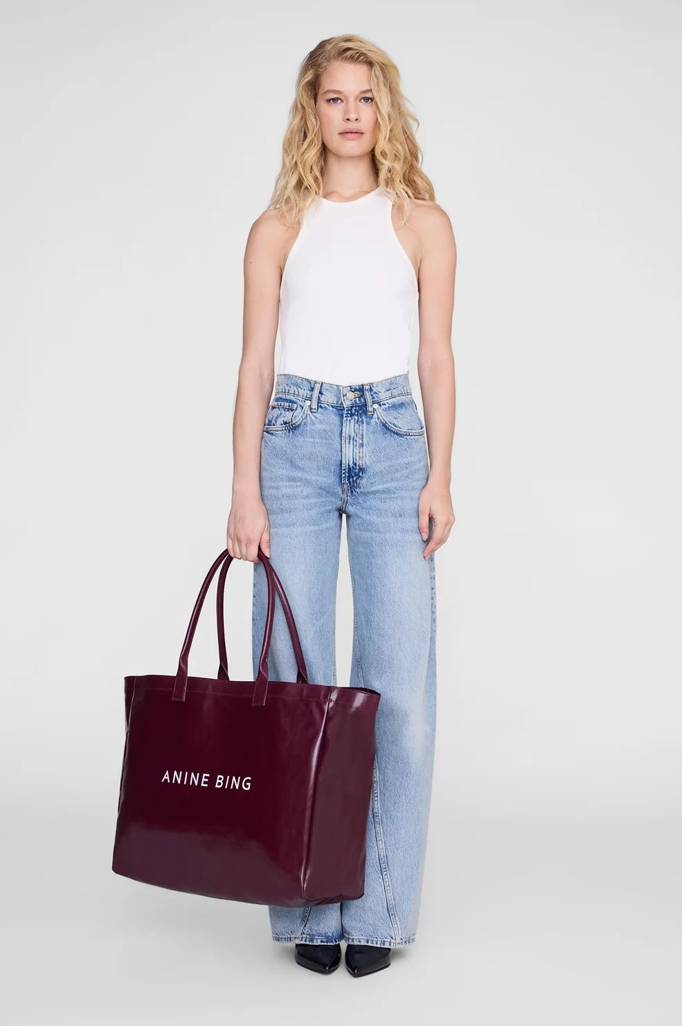ANINE BING - Leo Coated Canvas Tote in Fig