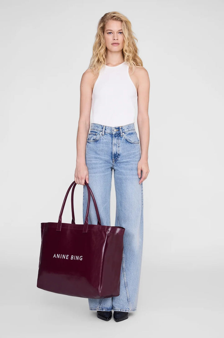 ANINE BING - Leo Coated Canvas Tote in Fig