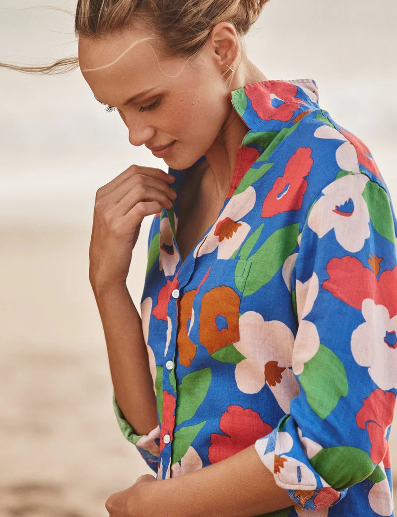 FRANK & EILEEN - Mary Classic Shirtdress in Bright Blue Floral Dresses