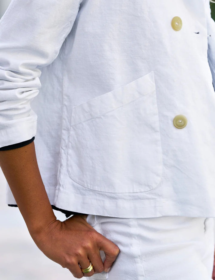 FRANK & ELIEEN - Mini Belfast Cropped English Peacoat in White Performance Linen Coats & Jackets