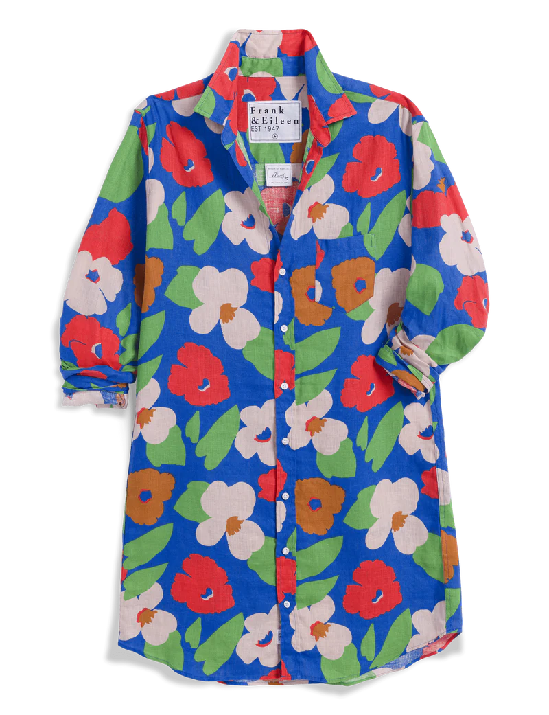 FRANK & EILEEN - Mary Classic Shirtdress in Bright Blue Floral Dresses