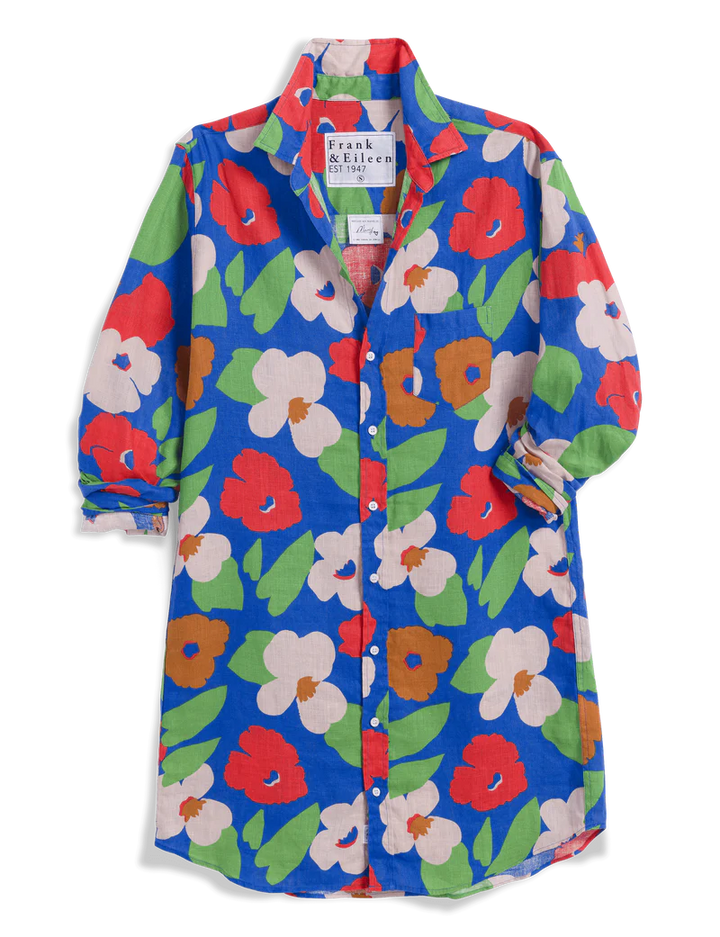 FRANK & EILEEN - Mary Classic Shirtdress in Bright Blue Floral Dresses