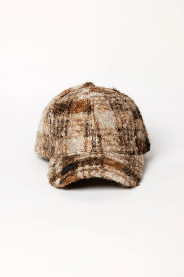 Hat Attack - Novelty Sherpa Cap in Brown Plaid