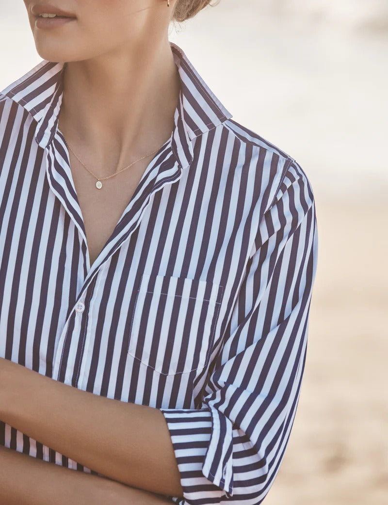 FRANK & EILEEN - Barry Tailored Button Up Shirt in Navy White Stripe Top