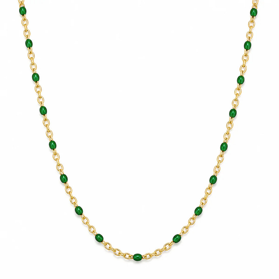 ELLI VAIL - Evie Green Dainty Enamel Beaded Necklace in Gold