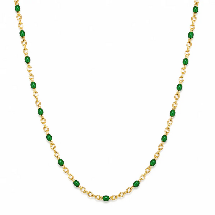 ELLI VAIL - Evie Green Dainty Enamel Beaded Necklace in Gold