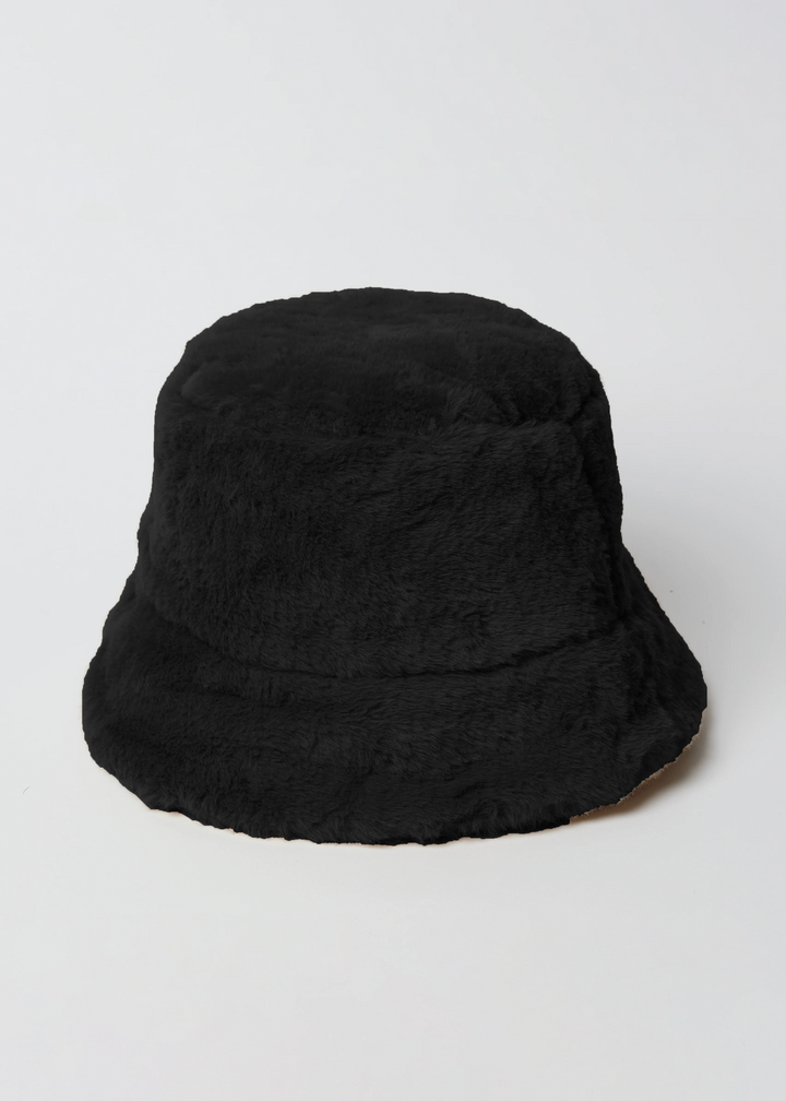 Hat Attack - Faux Fur Bucket Hat in Black Hats