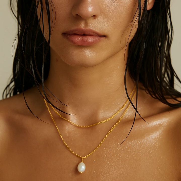 ELLI VAIL - Jalen Double Chain Pearl Necklace in Gold