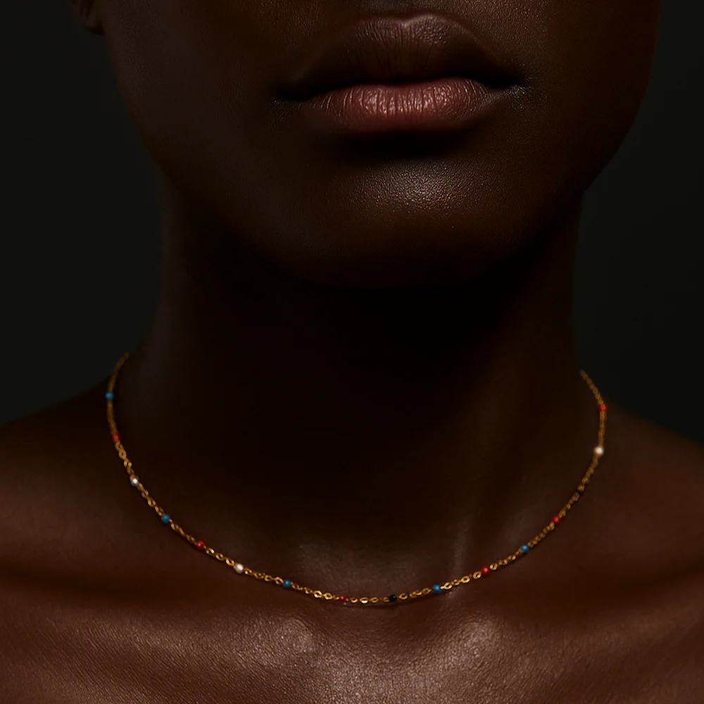 ELLI VAIL - Gwen Colorful Dainty Enamel Beaded Necklace in Gold
